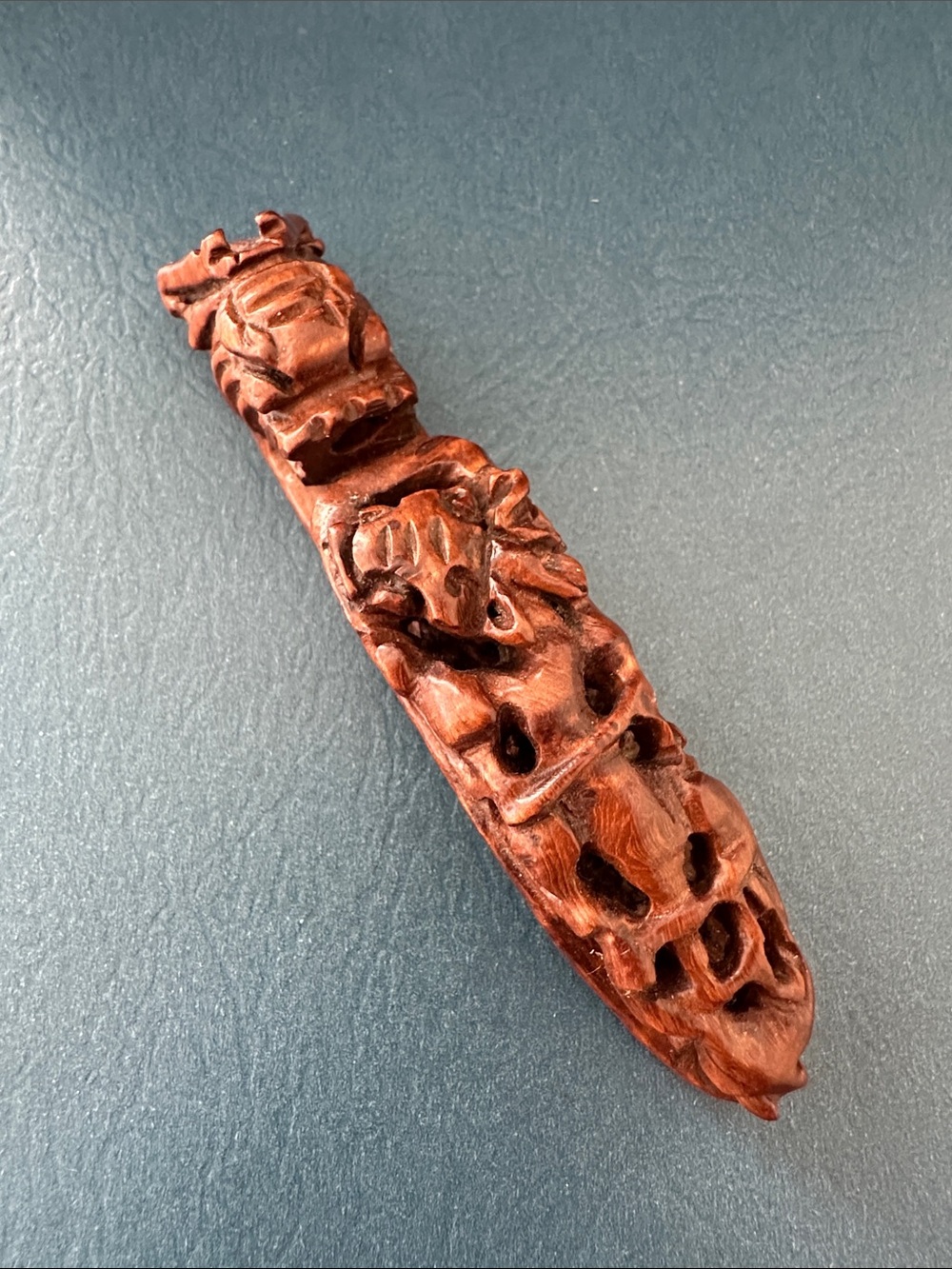 RARE Vintage Carved Wooden Dragon Clasp